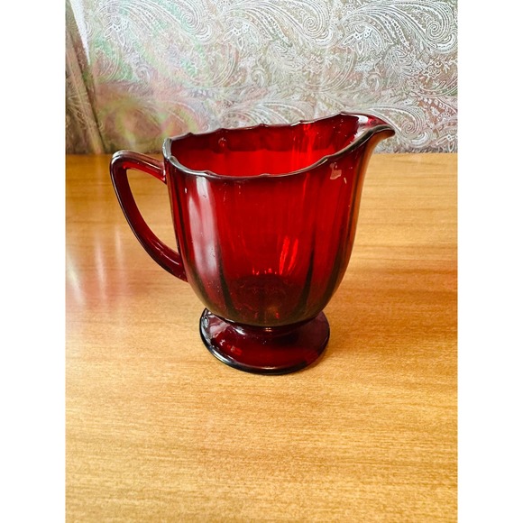 Vintage 34 Ruby Red glass creamer and open sugar set - Picture 3 of 10